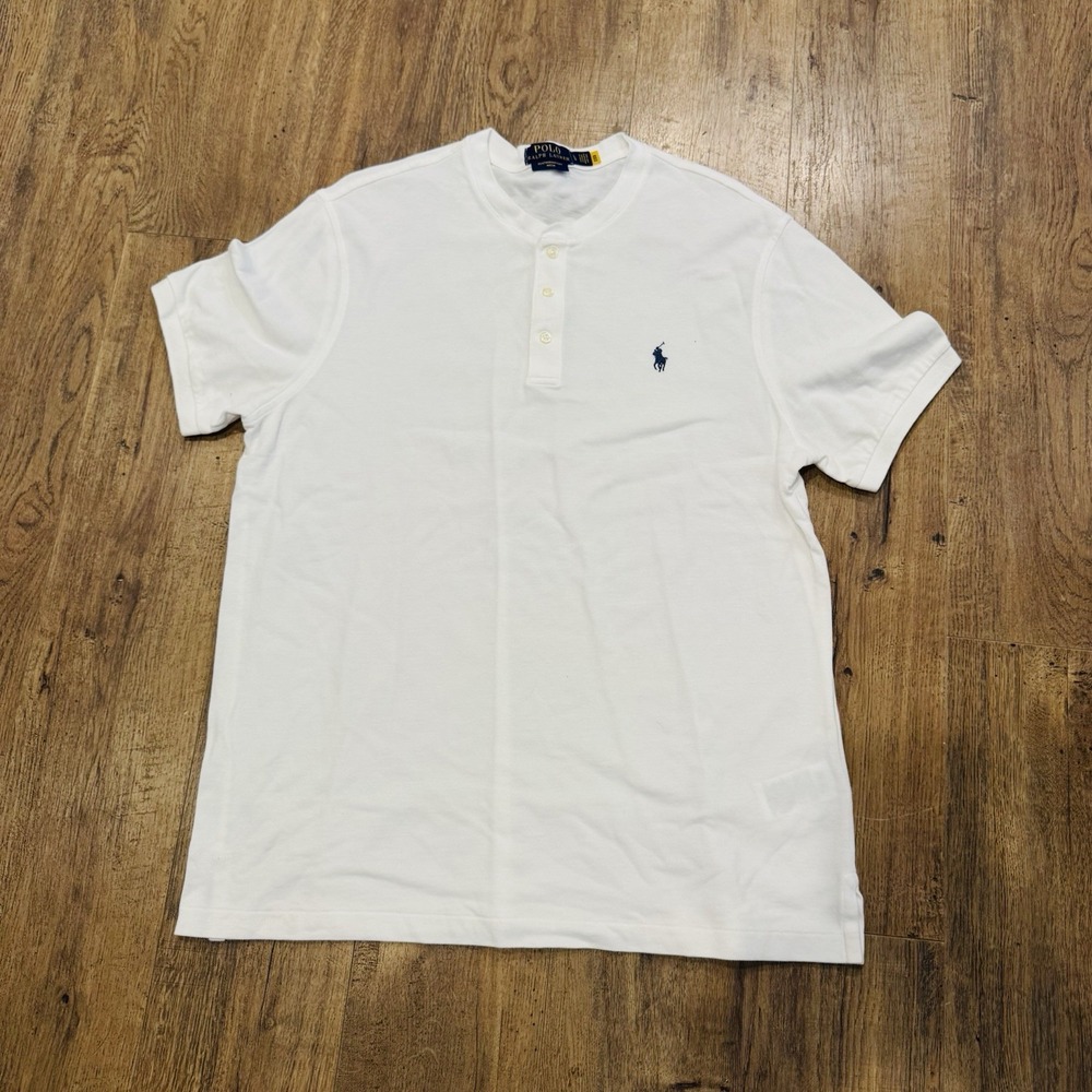 Polo Ralph Lauren Men's Large White Short Sleeve Featherweight Mesh Henley Shirt